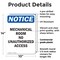 Signmission Mechanical Room No Unauthorized Access OSHA Notice Sign, Plastic, 10in W x 14in L, 2PK OS-2PACK-NS-P-1014-V-15950 - alternate 6